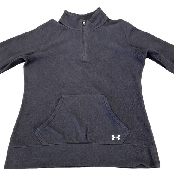 Under armour Sweatshirt Women's Medium Black Fleece Logo Semi Fitted Quarter Zip - Picture 7 of 16